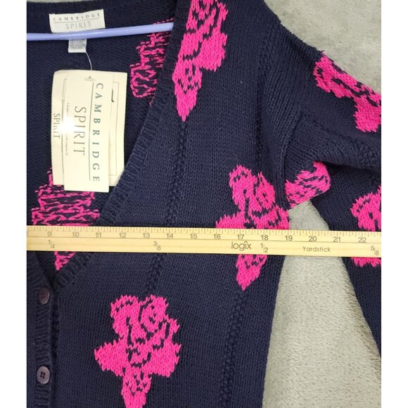 Cambridge Spirit Sweater Womens Small Blue Pink Rose Button Up Vintage Cardigan - Picture 4 of 10
